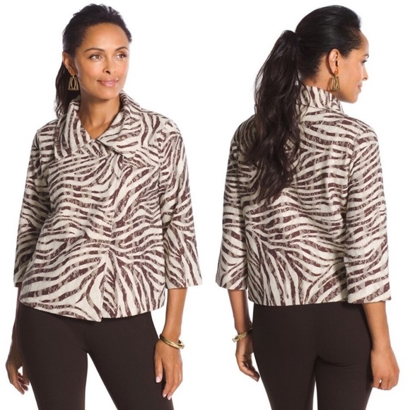 CHICO’S Zebra Print Lace Overlay Cardigan/Jacket - Picture 4 of 8
